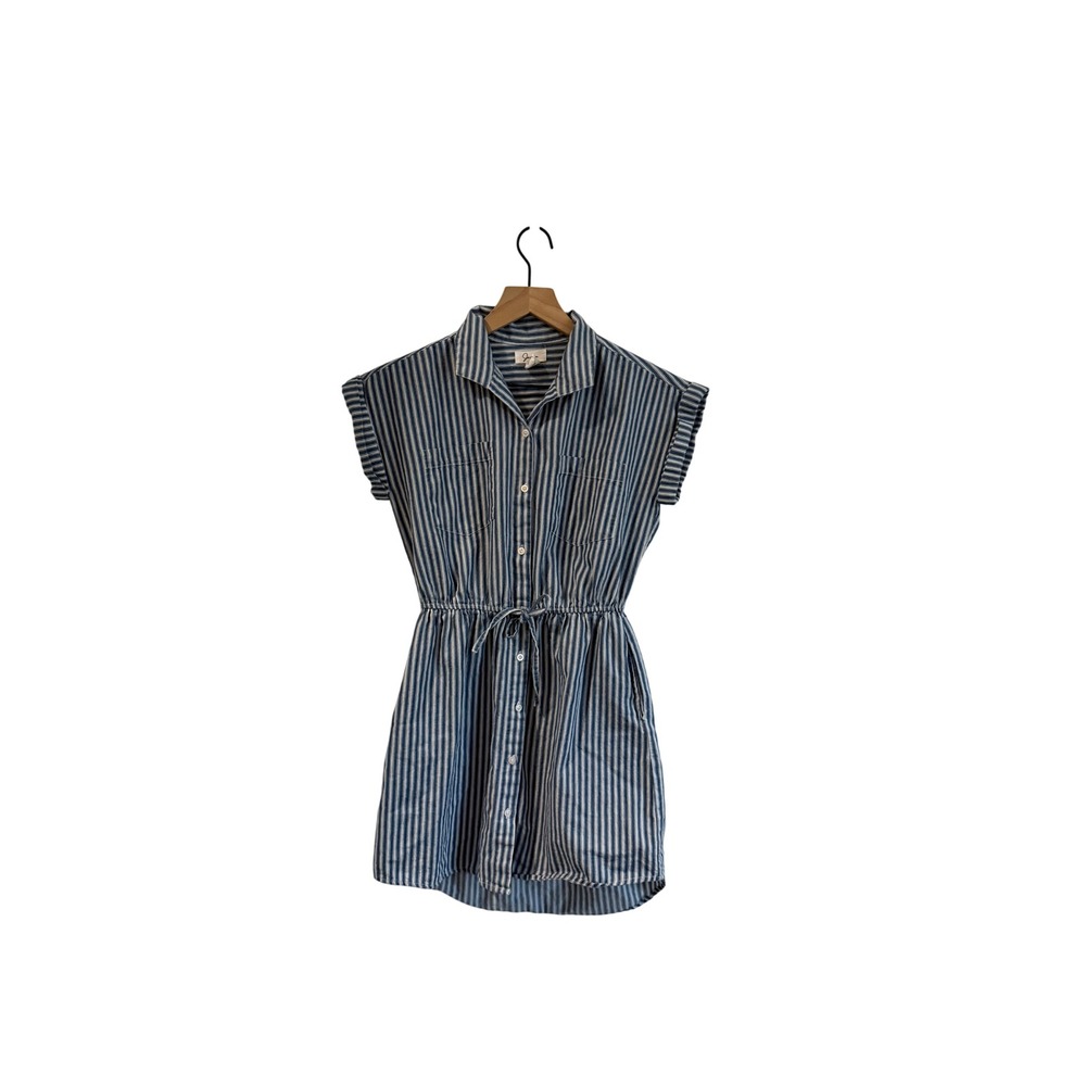 Japna Womens Blue White Striped Cotton Button Down Shirt Dress Small